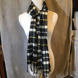 Black, white, and yellow plaid scarf. 100% acrylic
